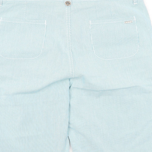 Per Una Womens Blue Striped Cotton Basic Shorts Size 14 L11 in Regular Zip - Pockets
