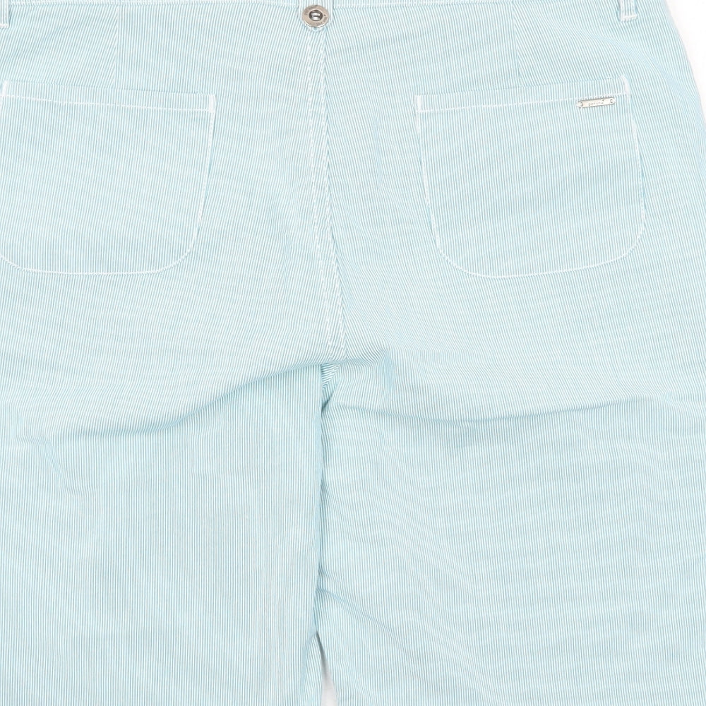 Per Una Womens Blue Striped Cotton Basic Shorts Size 14 L11 in Regular Zip - Pockets