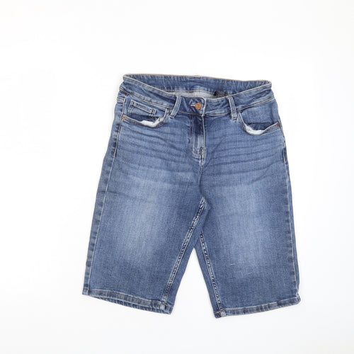 NEXT Womens Blue Cotton Bermuda Shorts Size 12 L12 in Regular Zip - Pockets