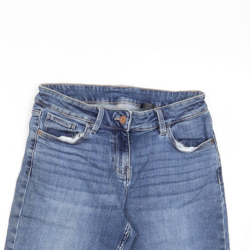 NEXT Womens Blue Cotton Bermuda Shorts Size 12 L12 in Regular Zip - Pockets