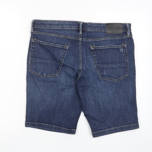Marks and Spencer Mens Blue Cotton Bermuda Shorts Size 36 in L10 in Regular Zip - Pockets