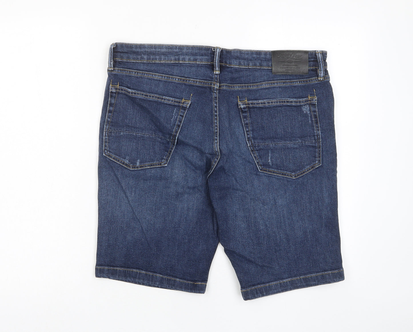 Marks and Spencer Mens Blue Cotton Bermuda Shorts Size 36 in L10 in Regular Zip - Pockets