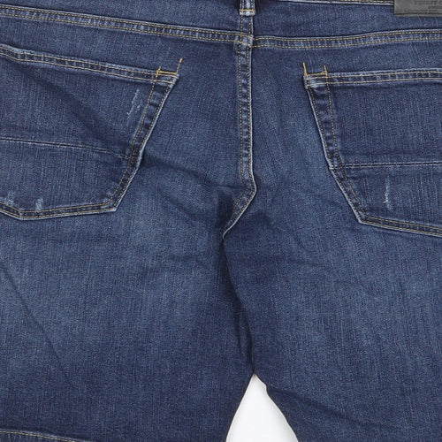 Marks and Spencer Mens Blue Cotton Bermuda Shorts Size 36 in L10 in Regular Zip - Pockets