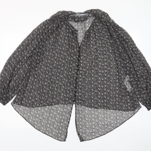 Zara Womens Black Fair Isle Polyester Basic Button-Up Size S V-Neck