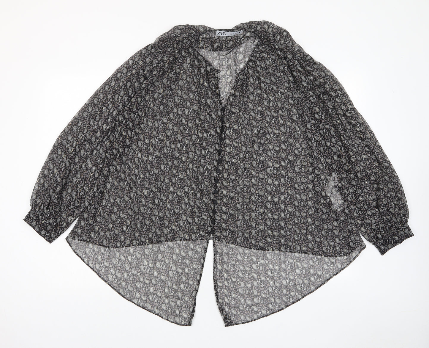 Zara Womens Black Fair Isle Polyester Basic Button-Up Size S V-Neck