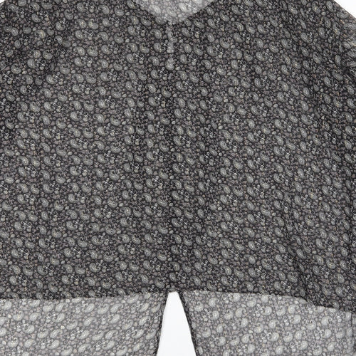 Zara Womens Black Fair Isle Polyester Basic Button-Up Size S V-Neck