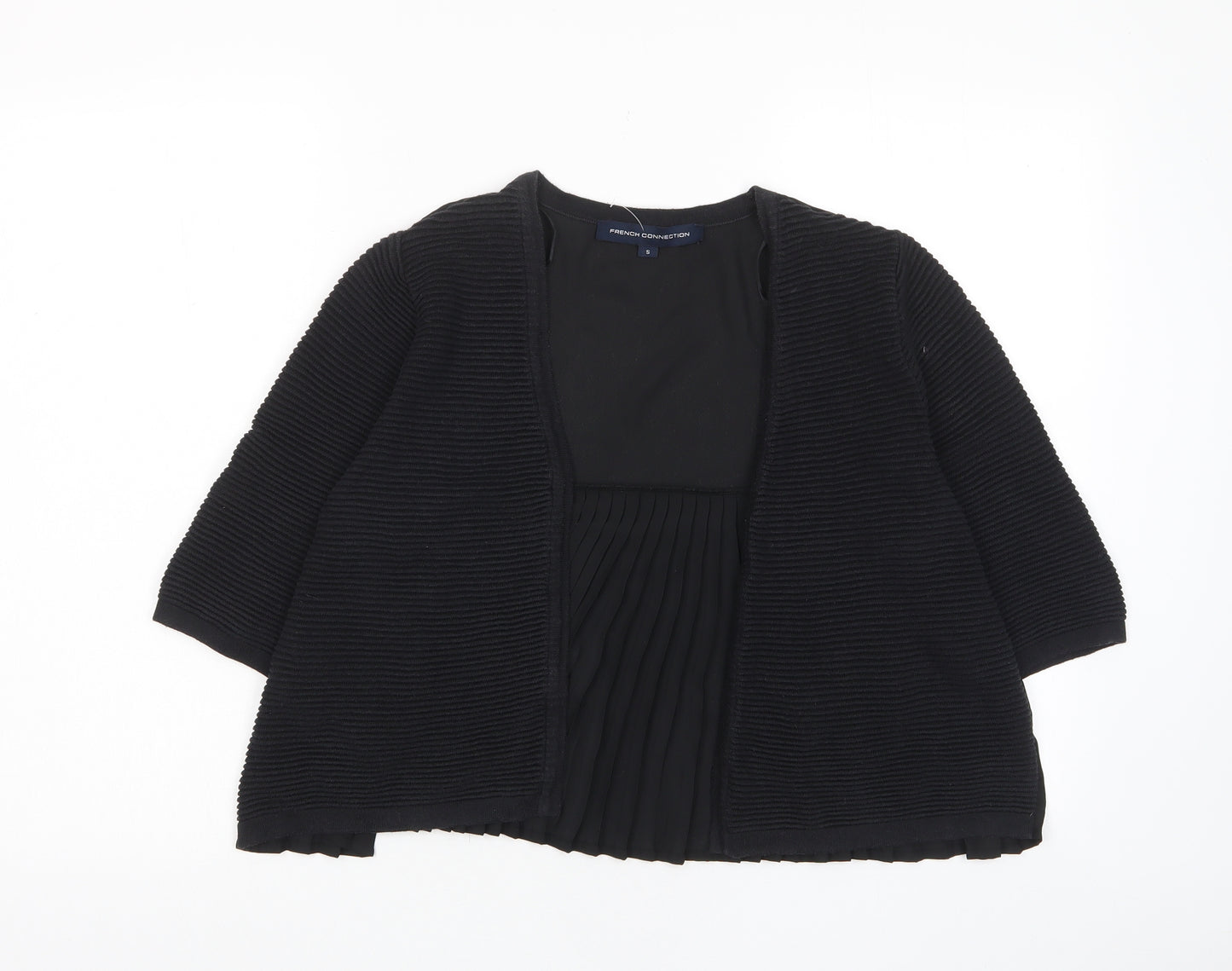 French Connection Womens Black V-Neck Cotton Cardigan Jumper Size S - Pleated, Open