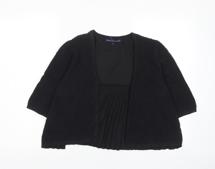 French Connection Womens Black V-Neck Cotton Cardigan Jumper Size S - Pleated, Open