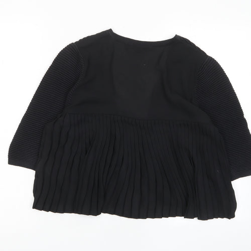 French Connection Womens Black V-Neck Cotton Cardigan Jumper Size S - Pleated, Open