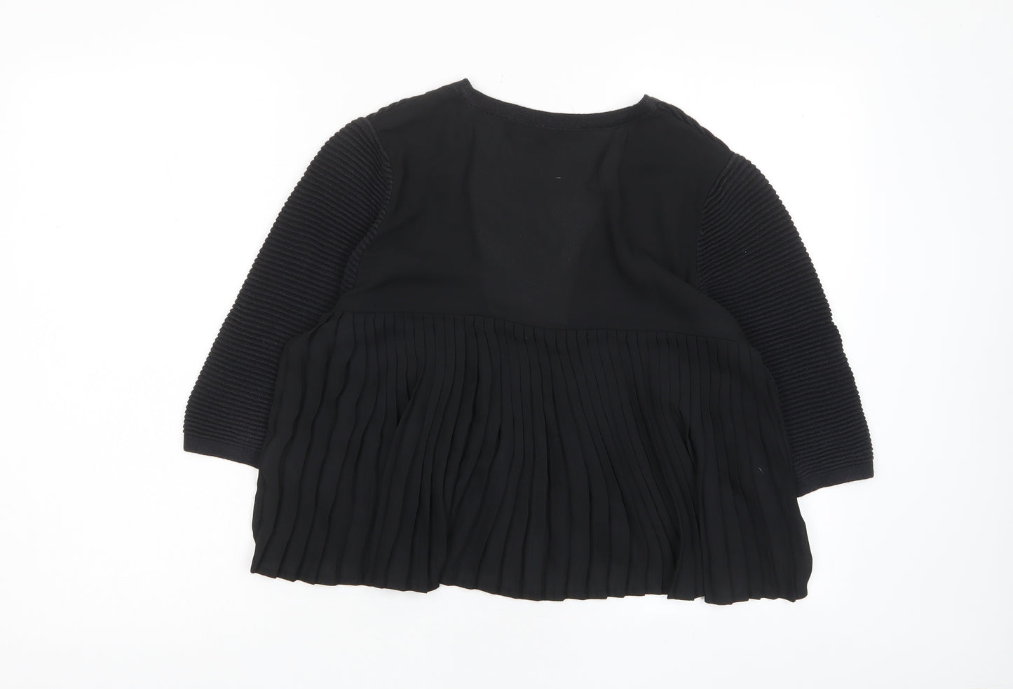 French Connection Womens Black V-Neck Cotton Cardigan Jumper Size S - Pleated, Open