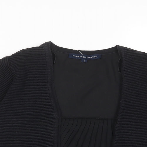 French Connection Womens Black V-Neck Cotton Cardigan Jumper Size S - Pleated, Open