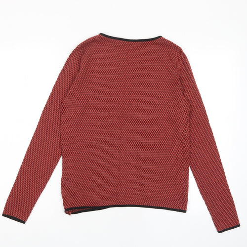 Only Womens Red V-Neck Geometric Cotton Cardigan Jumper Size XS - Open