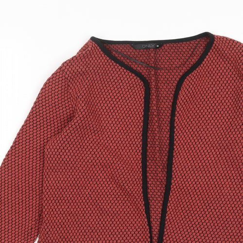 Only Womens Red V-Neck Geometric Cotton Cardigan Jumper Size XS - Open