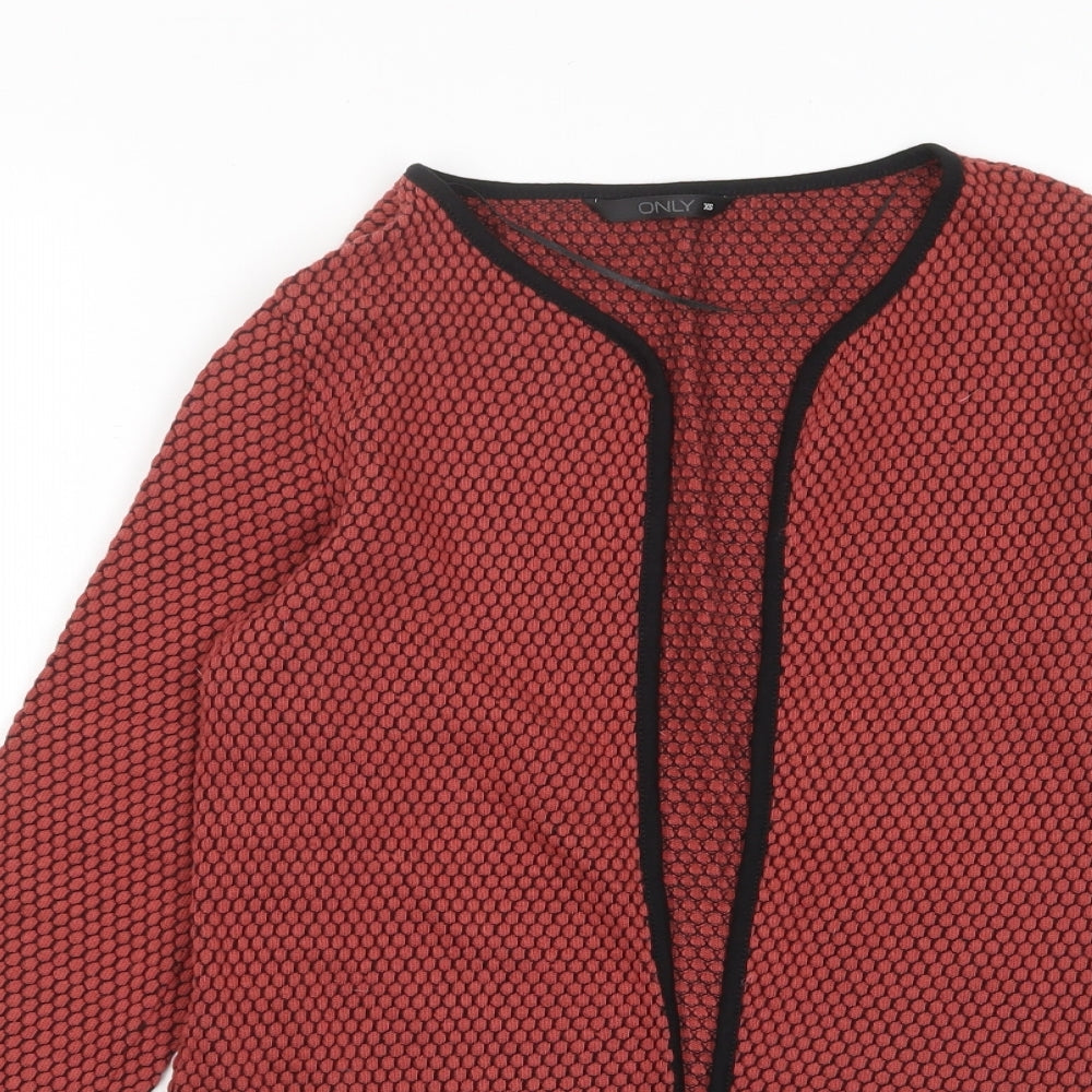 Only Womens Red V-Neck Geometric Cotton Cardigan Jumper Size XS - Open