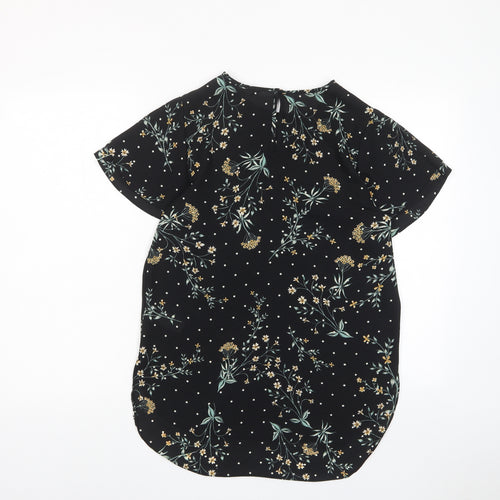 New Look Womens Black Floral Polyester Basic T-Shirt Size 8 Crew Neck - Frill