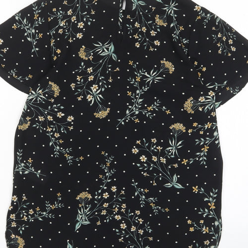New Look Womens Black Floral Polyester Basic T-Shirt Size 8 Crew Neck - Frill