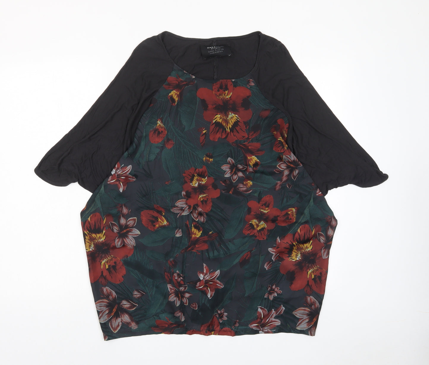 Zara Womens Multicoloured Floral Polyester Basic T-Shirt Size S Crew Neck