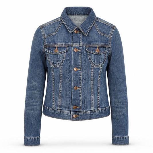 Front view of Jacket women’s blue jacket, size UK 4, button