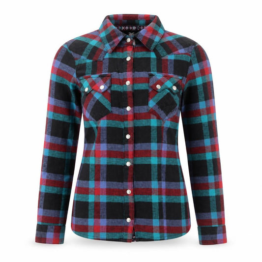 Front view of Fenchurch women’s multicoloured plaid cotton basic button-up size 2xs collared - logo, embroided