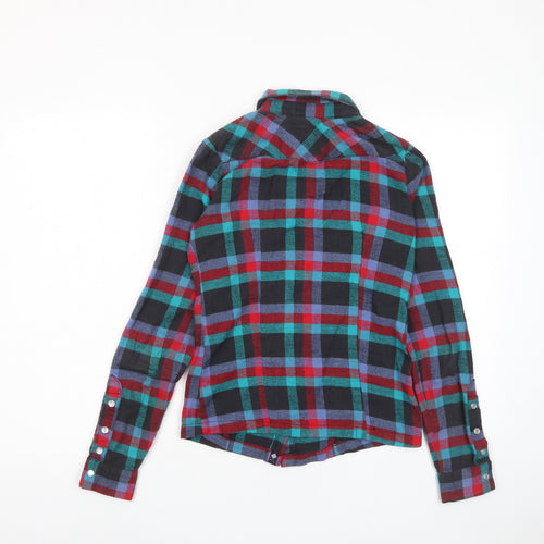Fenchurch Womens Multicoloured Plaid Cotton Basic Button-Up Size 2XS Collared - Logo, Embroided