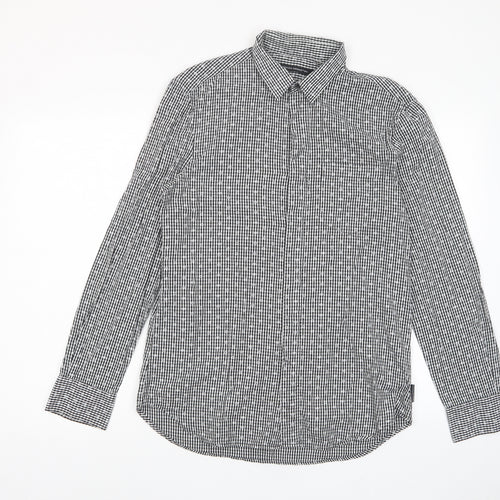 French Connection Mens Grey Geometric Cotton Button-Up Size M Collared Button