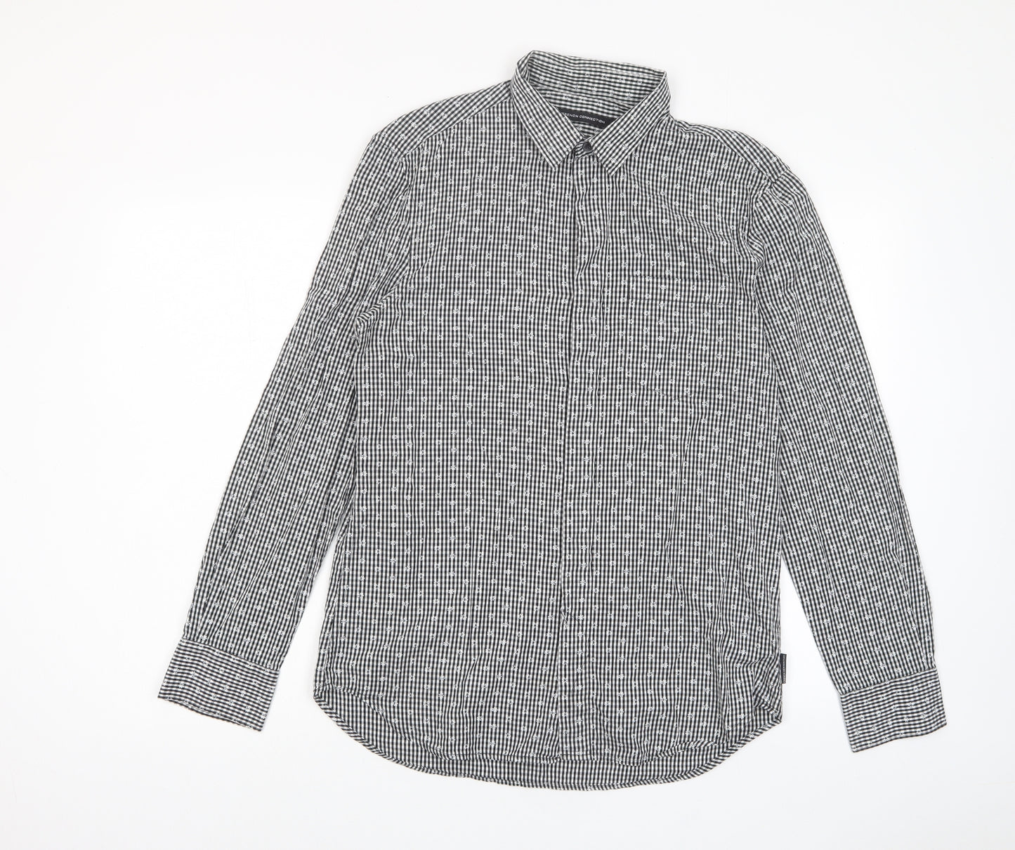 French Connection Mens Grey Geometric Cotton Button-Up Size M Collared Button