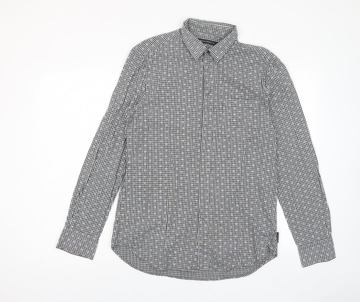 French Connection Mens Grey Geometric Cotton Button-Up Size M Collared Button