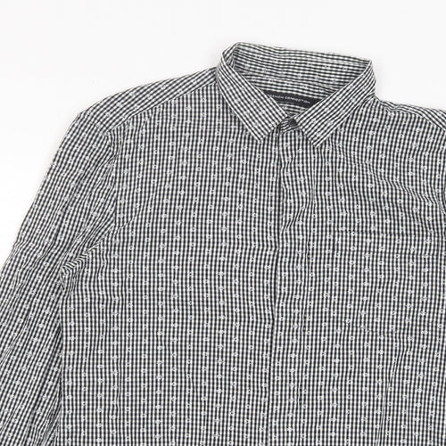 French Connection Mens Grey Geometric Cotton Button-Up Size M Collared Button