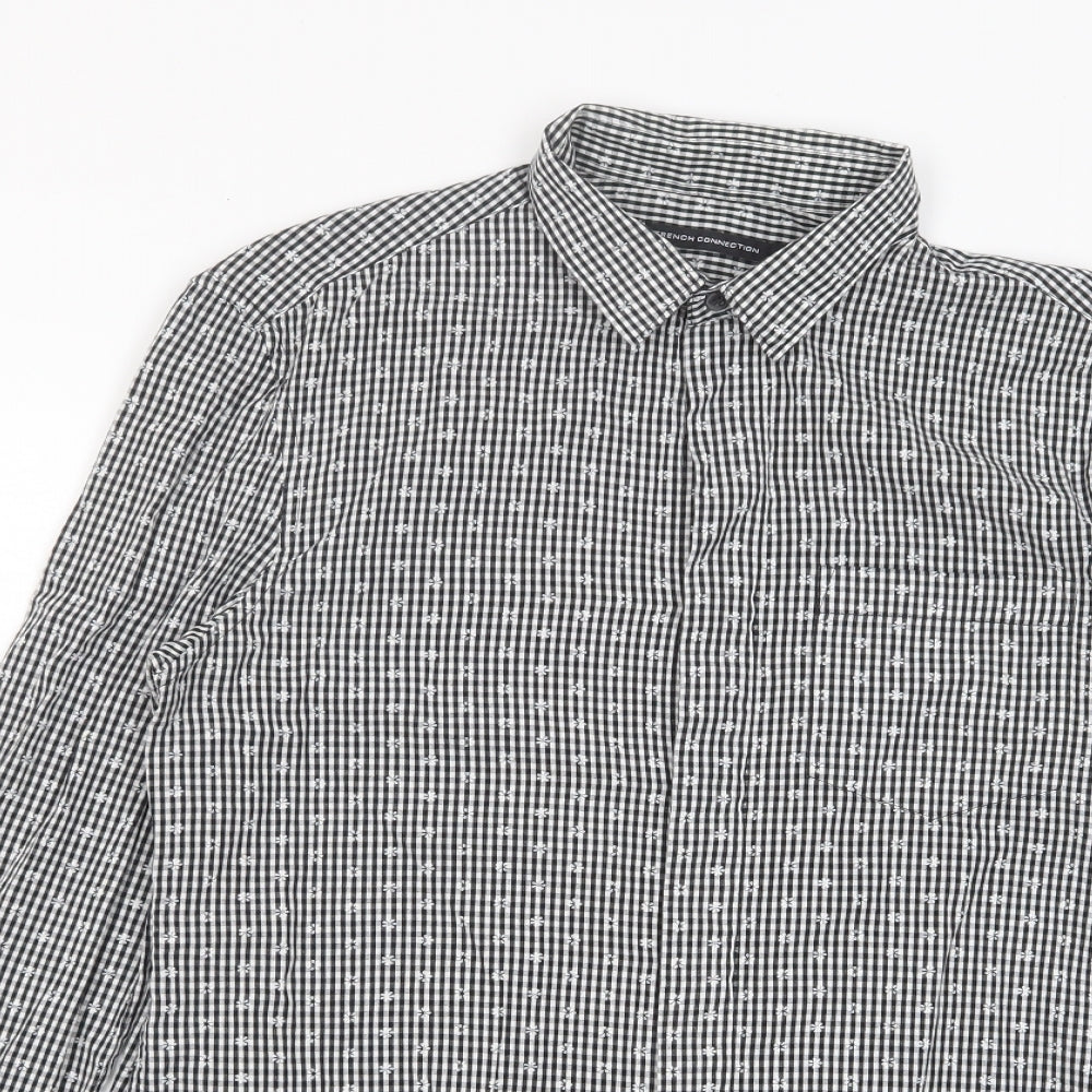 French Connection Mens Grey Geometric Cotton Button-Up Size M Collared Button