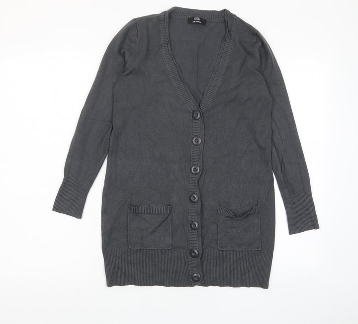 Marks and Spencer Womens Grey V-Neck Viscose Cardigan Jumper Size 10 - Pockets