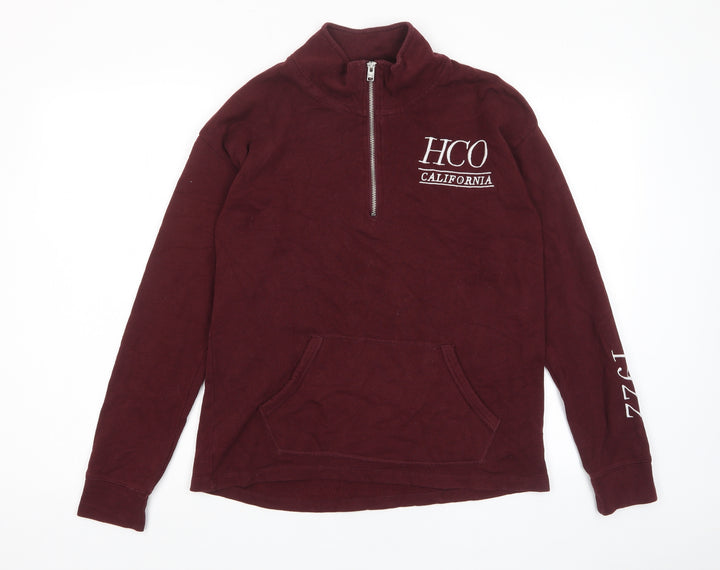 Hollister Womens Red Cotton Pullover Sweatshirt Size S Zip - 1/2 Zip, Logo, Embroided