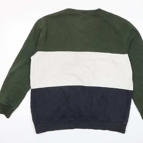 H&M Mens Green Striped Cotton Pullover Sweatshirt Size XL - Embroided