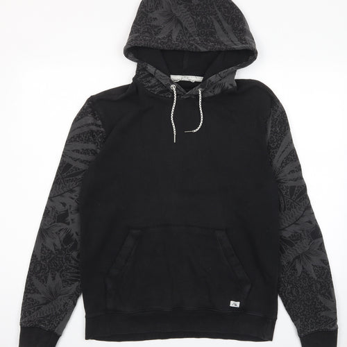 Quiksilver Mens Black Geometric Cotton Pullover Hoodie Size M - Pockets, Logo