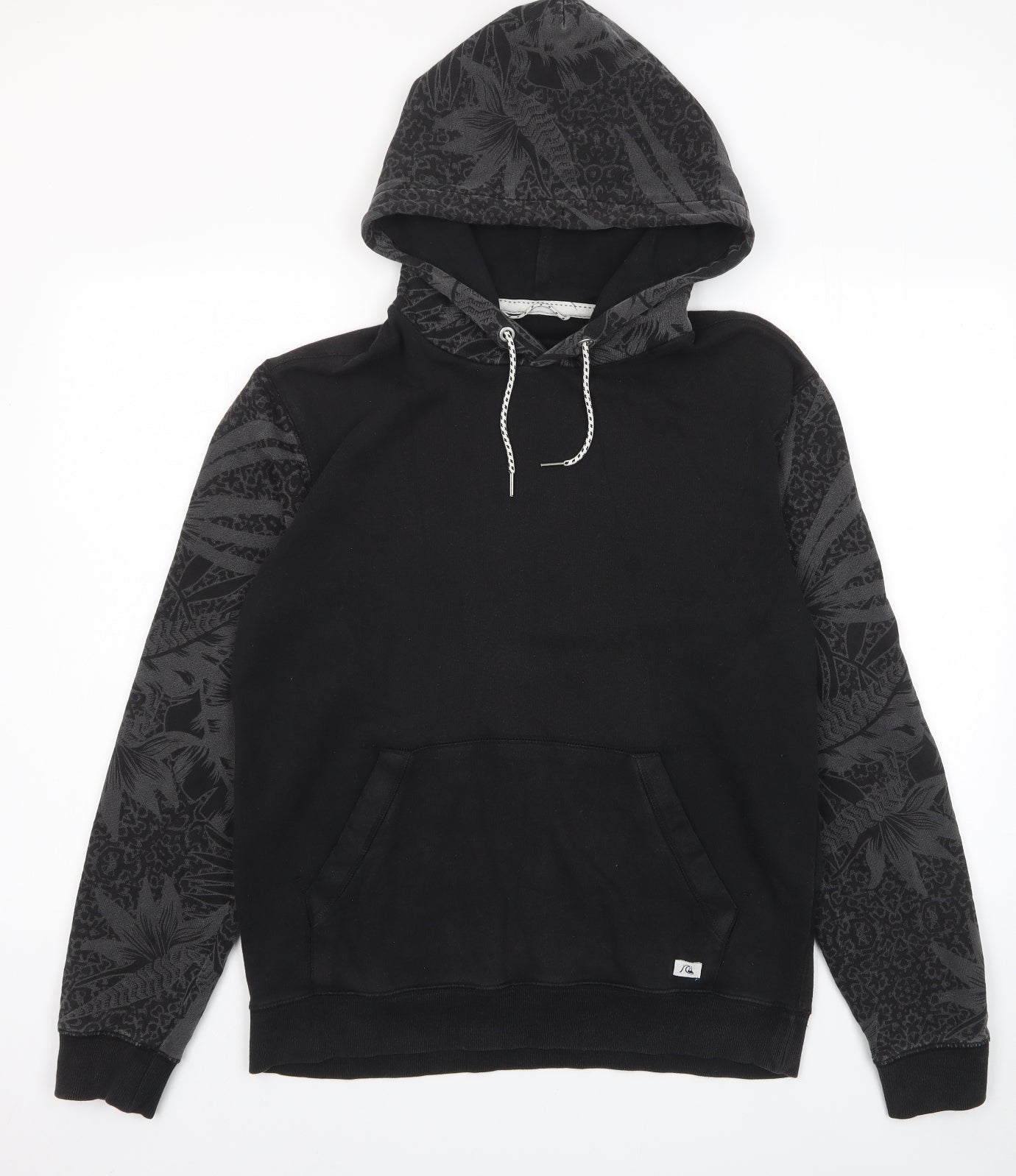 Quiksilver Mens Black Geometric Cotton Pullover Hoodie Size M - Pockets, Logo