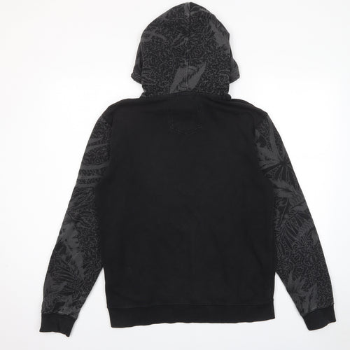 Quiksilver Mens Black Geometric Cotton Pullover Hoodie Size M - Pockets, Logo