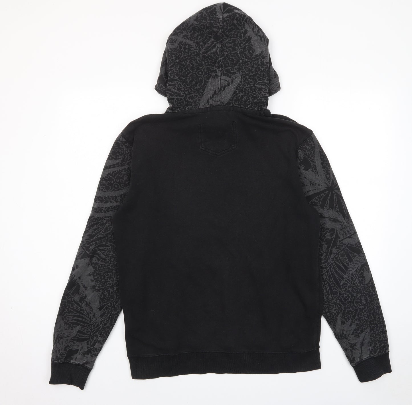 Quiksilver Mens Black Geometric Cotton Pullover Hoodie Size M - Pockets, Logo