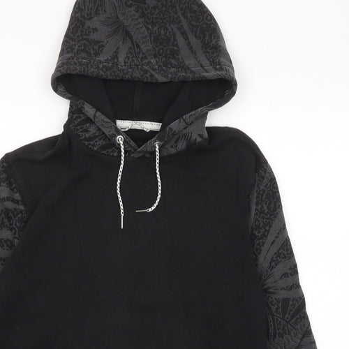 Quiksilver Mens Black Geometric Cotton Pullover Hoodie Size M - Pockets, Logo