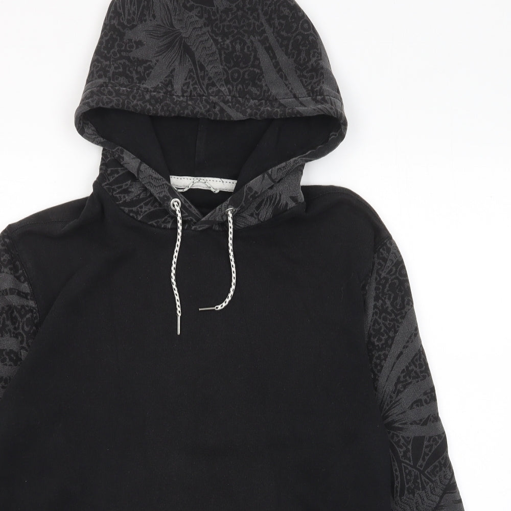 Quiksilver Mens Black Geometric Cotton Pullover Hoodie Size M - Pockets, Logo