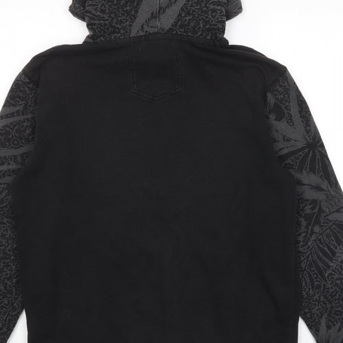 Quiksilver Mens Black Geometric Cotton Pullover Hoodie Size M - Pockets, Logo