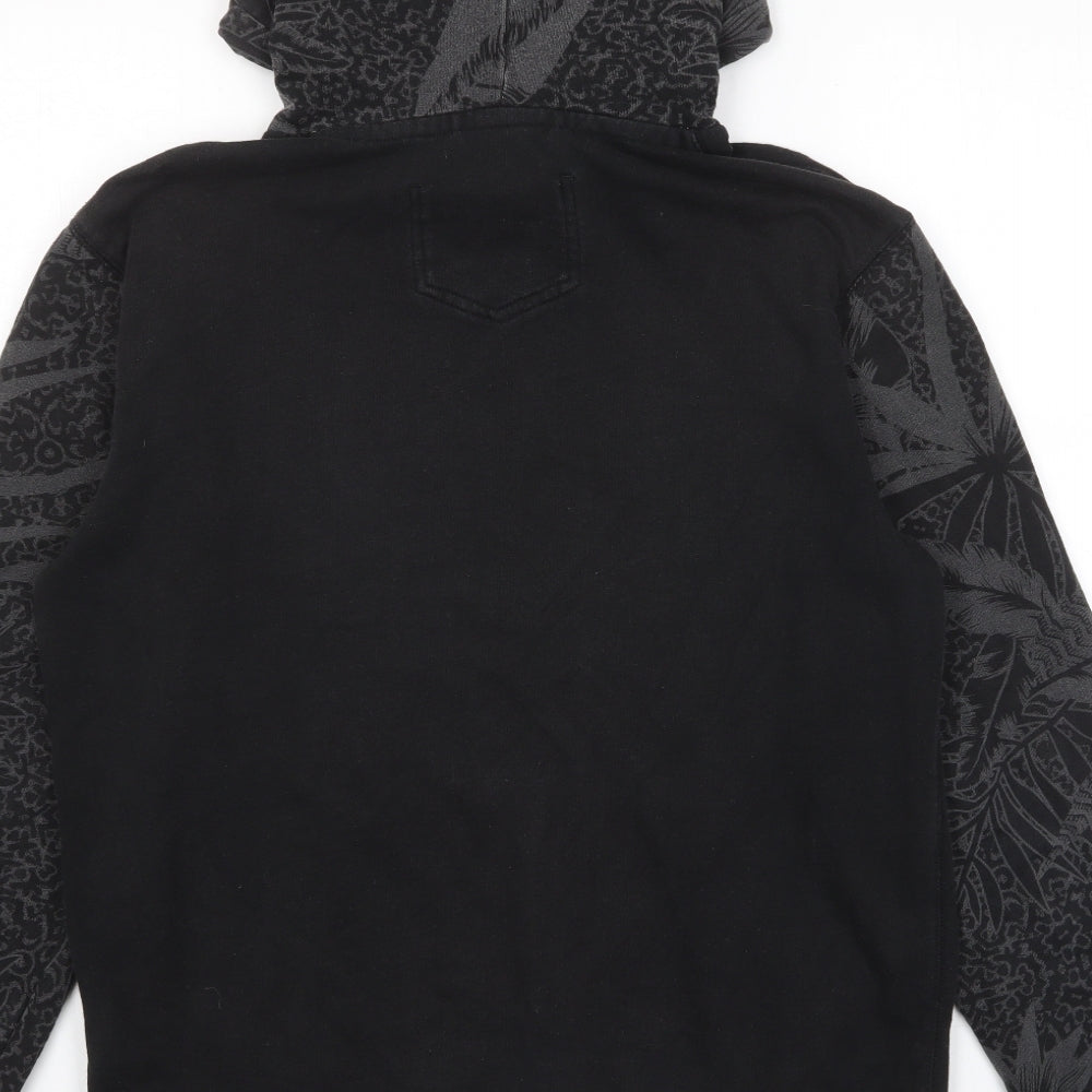 Quiksilver Mens Black Geometric Cotton Pullover Hoodie Size M - Pockets, Logo