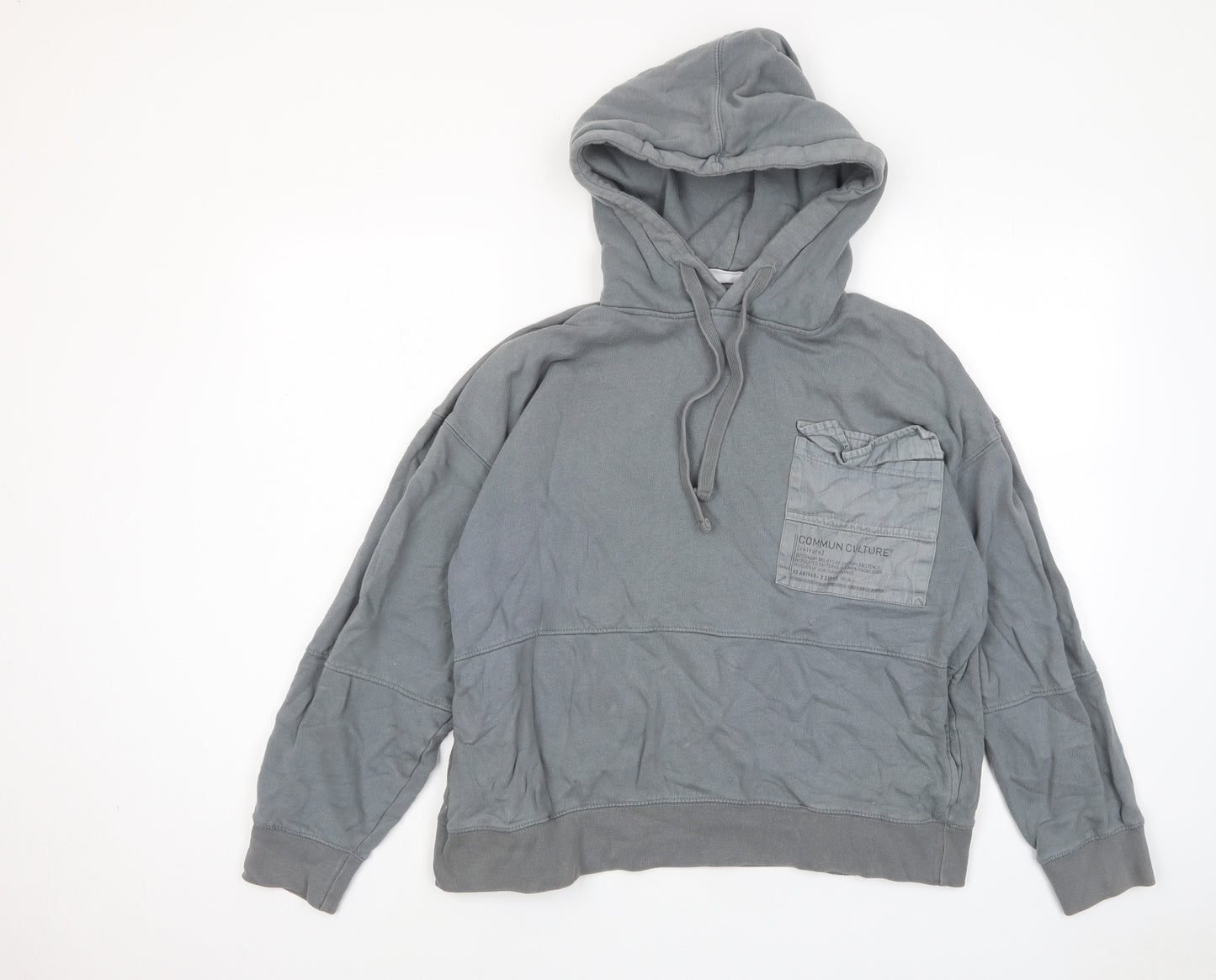 Commun Culture Mens Grey Cotton Pullover Hoodie Size S - Pockets