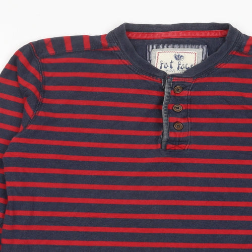 Fat Face Mens Blue Striped Cotton T-Shirt Size M Henley