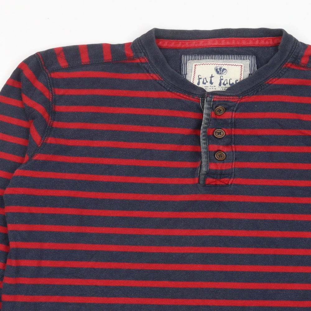 Fat Face Mens Blue Striped Cotton T-Shirt Size M Henley