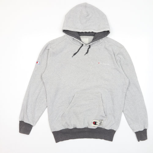 Champion Mens Grey Cotton Pullover Hoodie Size M - Logo, Embroided, Pockets