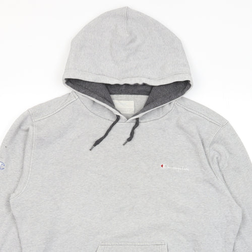 Champion Mens Grey Cotton Pullover Hoodie Size M - Logo, Embroided, Pockets