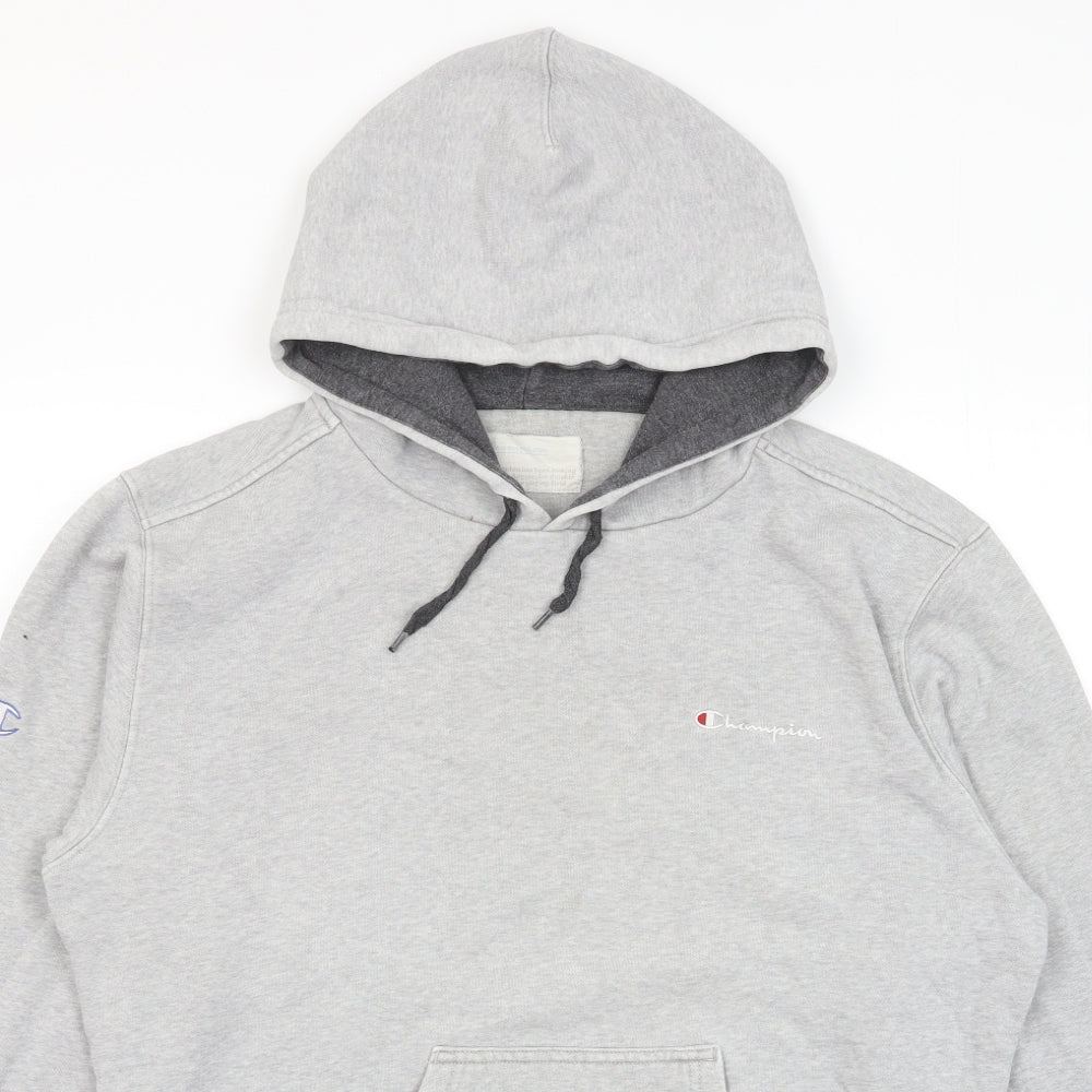 Champion Mens Grey Cotton Pullover Hoodie Size M - Logo, Embroided, Pockets