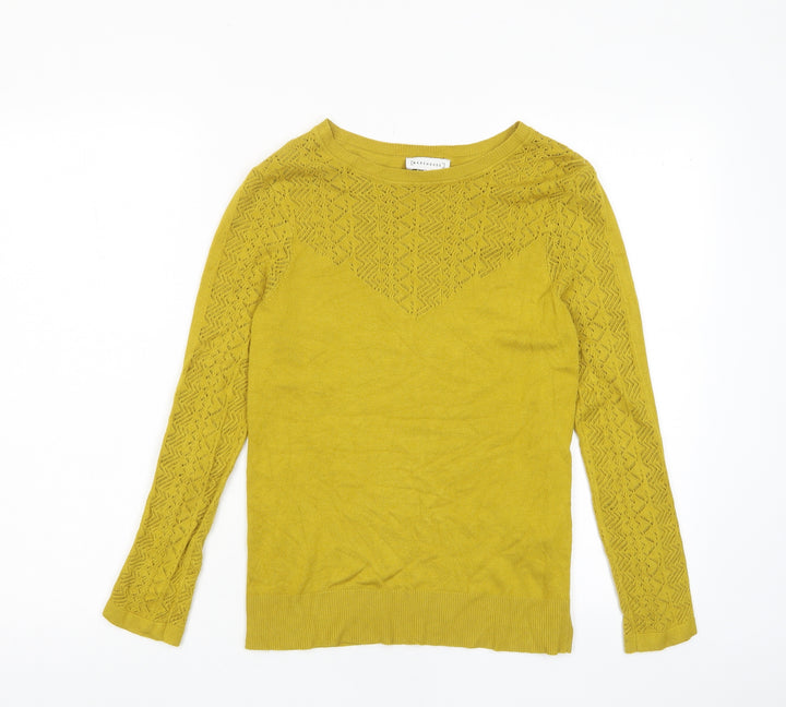 Warehouse Womens Yellow Crew Neck Viscose Pullover Jumper Size 10