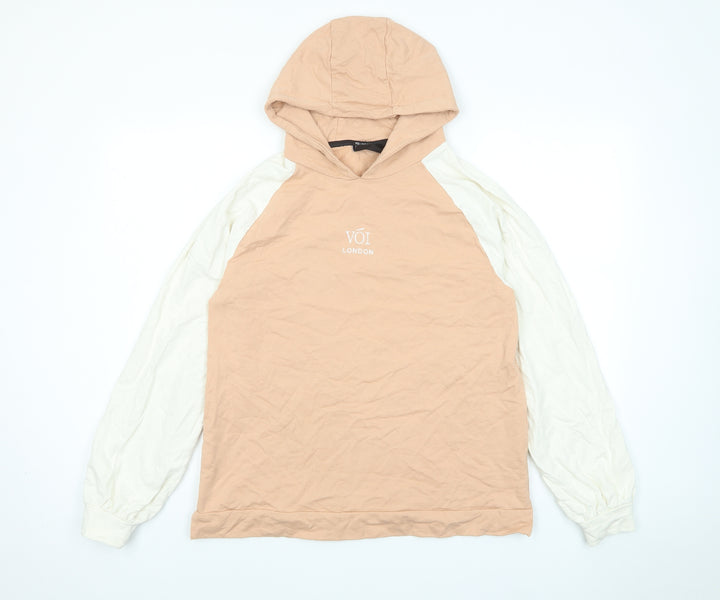 Voi Womens Pink Cotton Pullover Hoodie Size M Pullover - Logo, Embroided