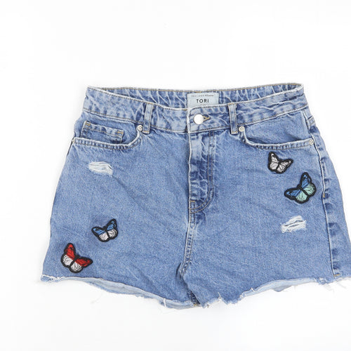 New Look Girls Blue Cotton Bermuda Shorts Size 15 Years L3 in Regular Zip - Butterfly, Embroided, Pockets
