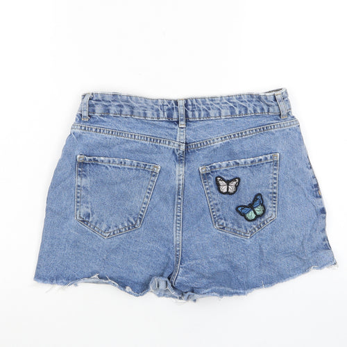 New Look Girls Blue Cotton Bermuda Shorts Size 15 Years L3 in Regular Zip - Butterfly, Embroided, Pockets